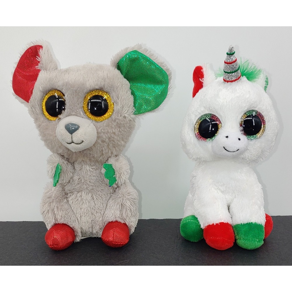 Ty Beanie Boos Candy Cane The Unicorn MAC The Mouse Missing Gingerbread Lot Of 2